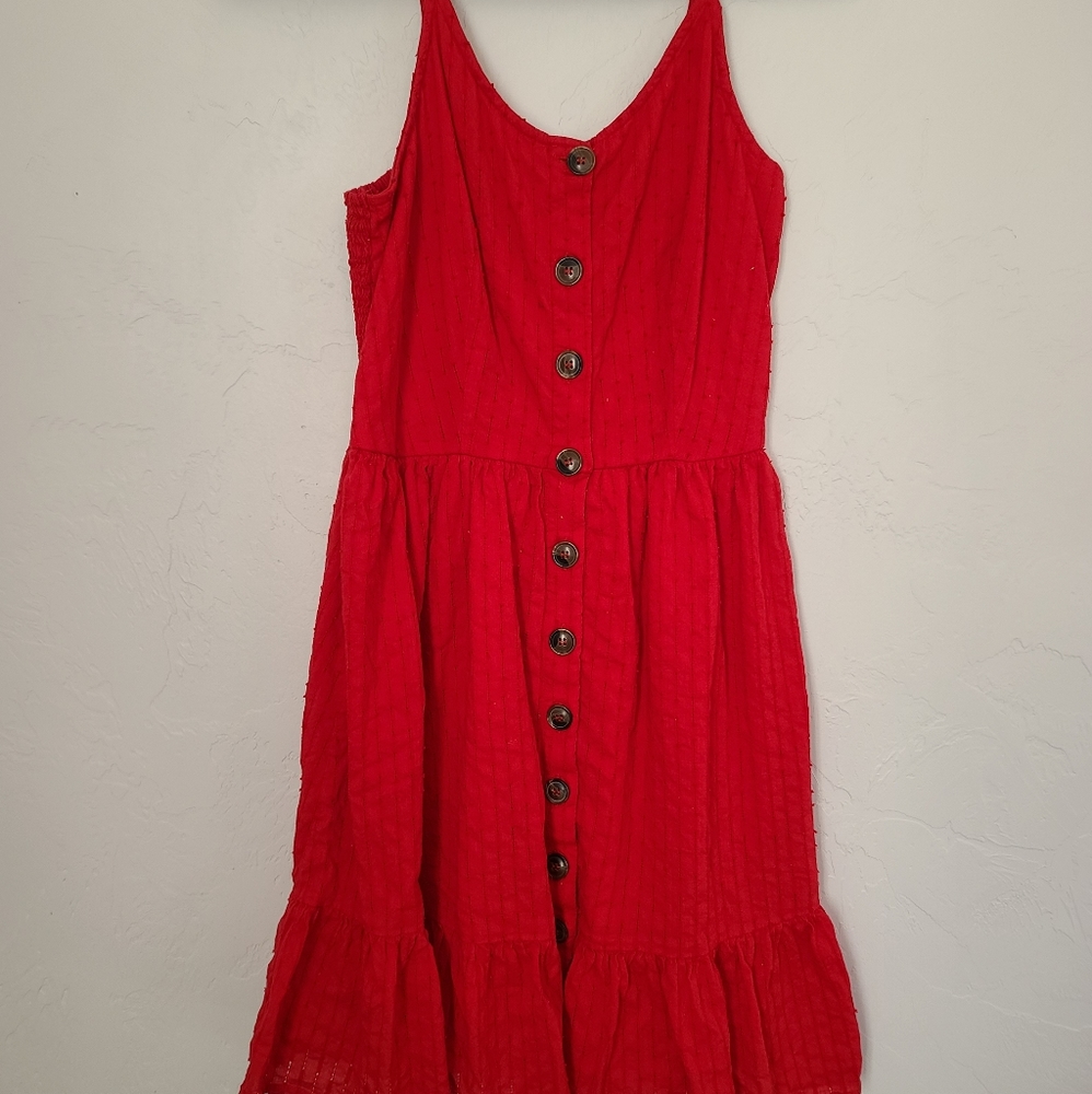Red button up dress